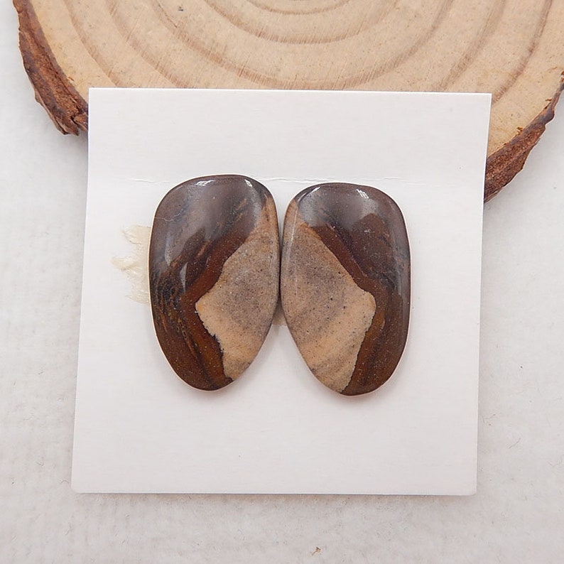 Natural Gemstone US Biggs Picture Jasper Cabochon Pair 3g Jewelry Stone For DIY Making Y6140 21x13x3mm New