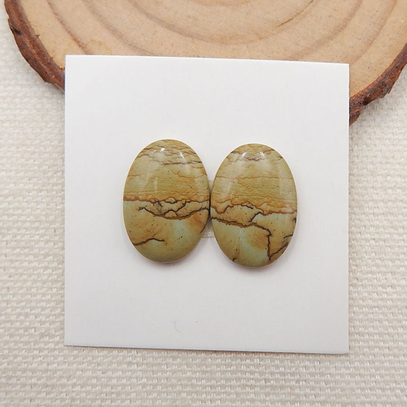 Natural Gemstone US Biggs Picture Jasper Cabochon Pair New 17x12x3mm 1.8g Y5947