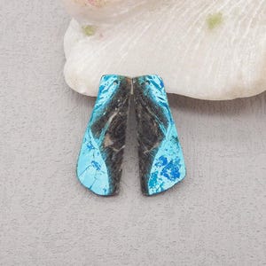 Orecchini con perline di crisocolla naturale (lato ruvido), orecchini con pietra forata, regalo di gioielli con pietre preziose, 33x13x3 mm, 5 g - E29126