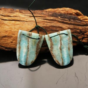 Pendientes de hemimorfita natural con doble agujero, juego de dos piezas, piedra semipreciosa para la elaboración de joyas DIY, 26x19x5 mm, 7,8 g