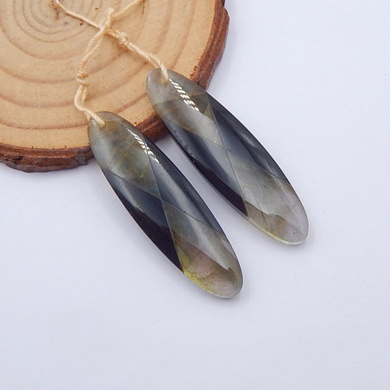 New,Labradorite,Obsidian Intarsia Gemstone Earring Bead Precious Stone Bead Gem Custom 43x12x5mm,8g,-S8797