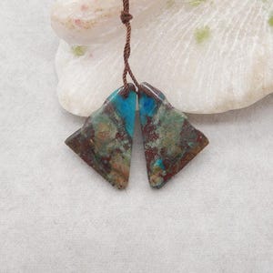 Orecchini con perline di crisocolla naturale (lato ruvido), orecchini con pietra forata, regalo di gioielli con pietre preziose, 30x18x4 mm, 6 g - E29962