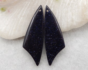 Gemstone Wholesale, Blue Goldstone Gemstone Earring Beads, Unqiue Earring Pair, Fashion Earrings, Jewelry DIY Making, 40x13x4mm, 7g