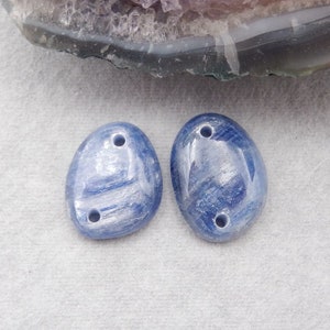 2PCS Natural Blue Kyanite Double Hole Gemstone Pendant Beads, Popular Pendants For Jewelry DIY Making, 22x16x5mm, 7.4g - E10388