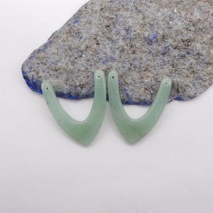 Natural Green Aventurine Double Hole Gemstone Earring Beads, Gemstone Jewelry Gift, Fashion Earrings, 33x28x4mm, 7.1g - E25597