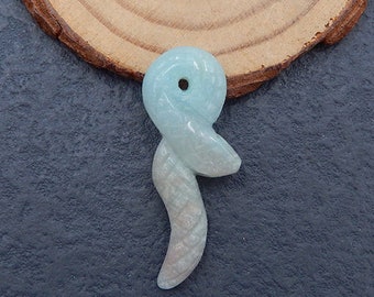 Natural Amazonite Carved Snake Gemstone Pendant Bead, Gemstone DIY Making, Jewelry Design, 39x15x4mm, 2.8g - E19082