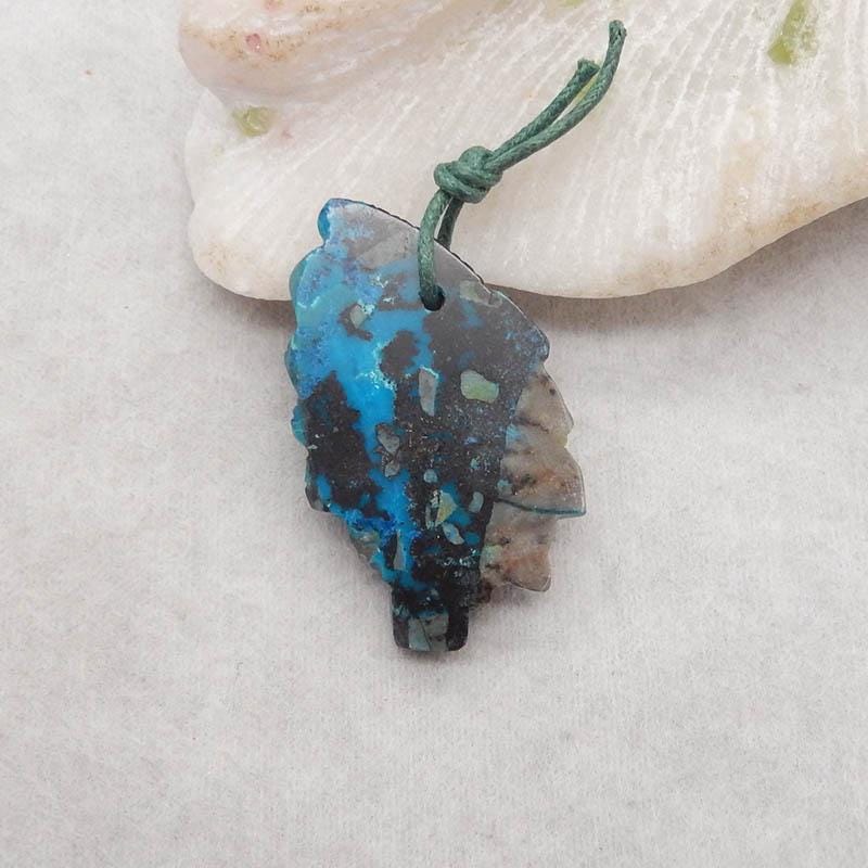 Carved Natural Chrysocolla Gemstone Indian Head Pendant Bead