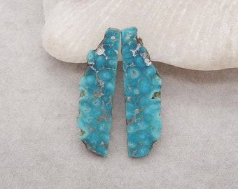 Nugget (Rough Sides) Turquoise Gemstone Earring Beads, Beautiful Matched Turquoise Earring Pair, 34x10x3mm, 3.4g - E18764