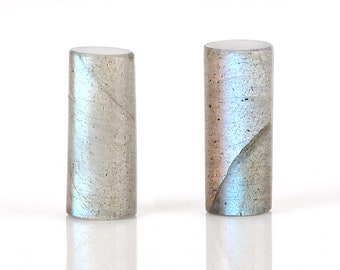 New Design! Labradorite Cylinder Beads Gemstone Cabochon Pair, Matched Labradorite Cabochons, Flashy Cabochons, 10x4mm, 3.5ct