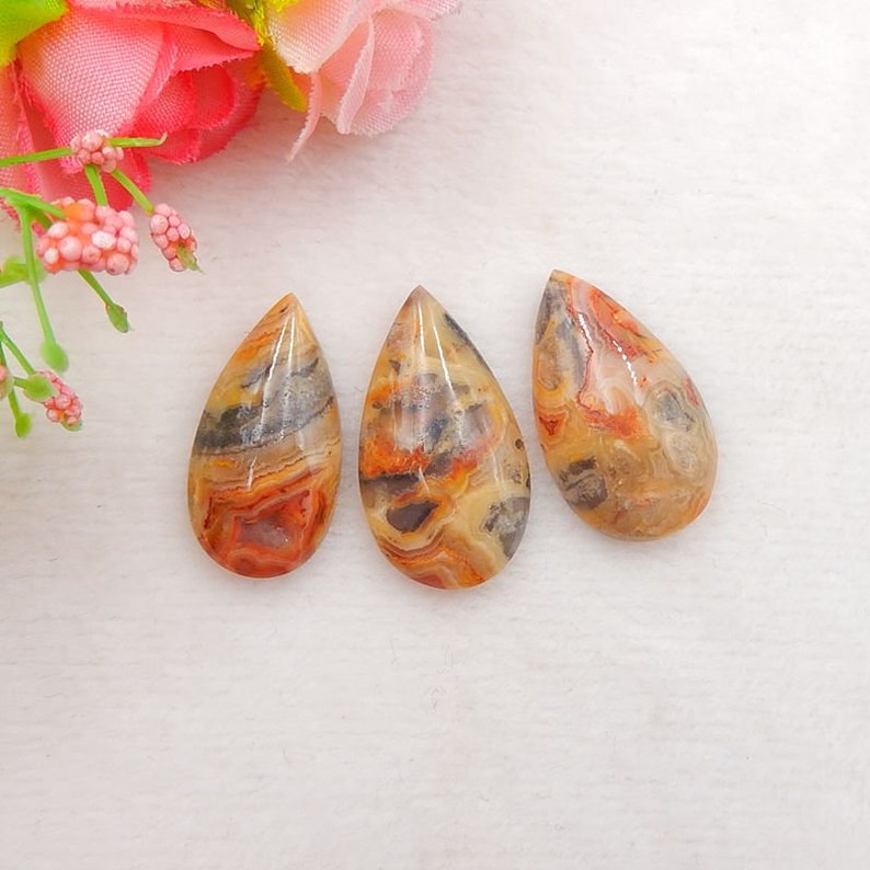 SALE,3Pcs Crazy Lace Agate Cabochons,28x16x5mm,26x14x5mm,9g-S8293