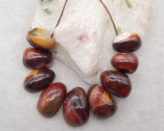 9PCS Natural Mookaite Jasper Gemstone Pendant Beads SET, Drilled Flatback Necklace Pendants, 29x20x10mm, 22x16x10mm, 63g - SS3245