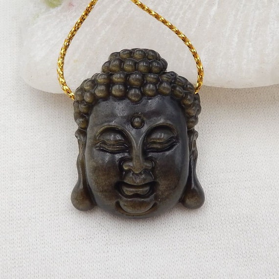 Stone Buddha Wholesale Carved Glod Obsidian Buddha Head Gemstone Healing Pendant Bead Lucky Pendant 31x24x10mm 9.1g Etsy UK