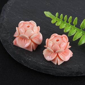 Wholesale! 1 Pair Pink Conch Shell (Made Of Powder Of Shell, Color Is Enhanced) Lotus Shape Handmade Earring Beads, Jewelry DIY Making