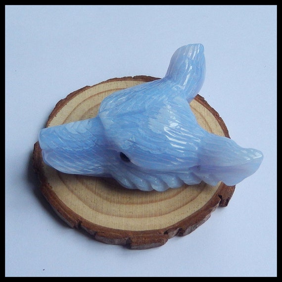 W650 New,Carved Blue Lace Agate Wolf Head Gemstone Pendant Bead,64x51x21mm,61.3g