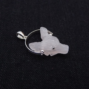 Carved Rose Quartz Wolf Head Gemstone 925 Silver Necklace Buckle Pendant, Popular Silver Wolf Head Pendant, 30x18x8mm, 3g - JM003