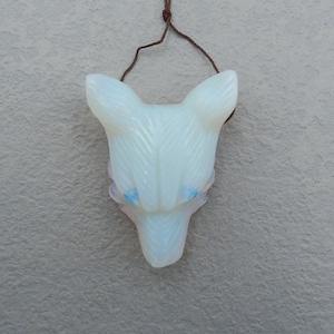 Carved Opalite Wolf Head Gemstone Pendant Bead, Big Size Wolf Head Pendant, Jewelry Making, Best Gift For Him, 60x46x23mm, 62.9g - E3225
