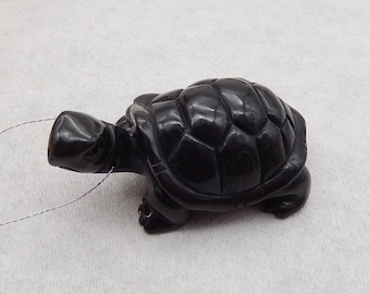 Carved Natural Stone Obsidian Sea Turtles Gemstone Pendant Bead, Popular Stone Animal Bead, 56x32x21mm, 44.1g - SS2994
