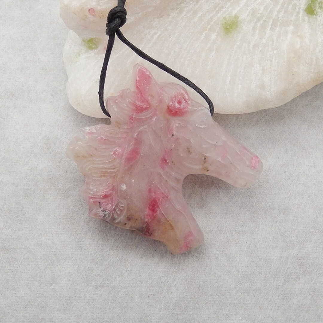 New Carved African Rhodonite Horse Head Gemstone Pendant Bead, Drilled ...