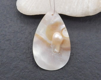 Natural M.O.P. (Mother Of Pearl) Gemstone Pendant Bead, Unique Gemstone Pendant For DIY Making, 42x27x8mm, 4.4g - E18566