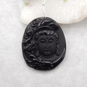 Hot Sales! Carved Natural Obsidian Buddha Head Gemstone Pendant, Healing Pendant Bead, Lucky Pendant For Gift, 48x40x7mm, 20.5g - C169