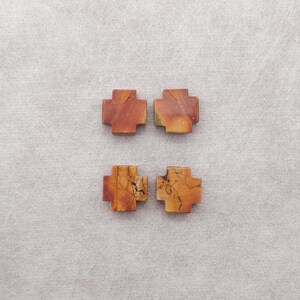 2PAIRS Carved Multi Color Picasso Jasper Cross Shape Gemstone Cabochons (can be drilled), Unique Cabochons Pair, 9x9x3mm, 2g - M073