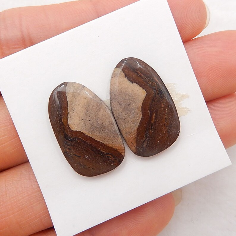 Natural Gemstone US Biggs Picture Jasper Cabochon Pair 3g Jewelry Stone For DIY Making Y6140 21x13x3mm New