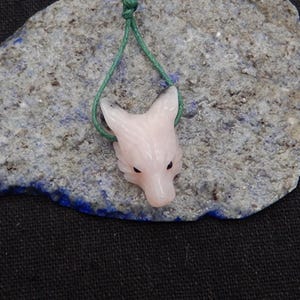 Carved Natural Pink Opal Wolf Head Gemstone Pendant Bead, Popular Stone Animal Pendant For Handmade Necklace, 24x16x10mm, 3.1g - E26416