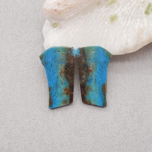 Orecchini con perline di crisocolla naturale (lato ruvido), orecchini con pietra forata, regalo di gioielli con pietre preziose, 36x21x3 mm, 9,6 g - E29121