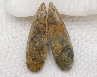 Natural Ocean Jasper Gemstone Earring Beads, Matched Earring Pair, Drilled Earring Pair, 40x12x4mm, 7g - E14342