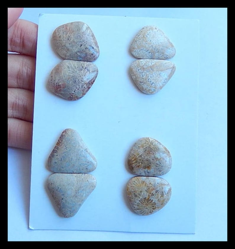 SALE,4 Pairs Indonesian Fossil Coral Gemstone Cabochons,21.1g Cpa514