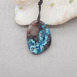 Natural Chrysocolla Gemstone Pendant Bead, Popular Pendant For Jewelry DIY Making, Gemstone Wholesale, 38x28x6mm, 14.3g - M465