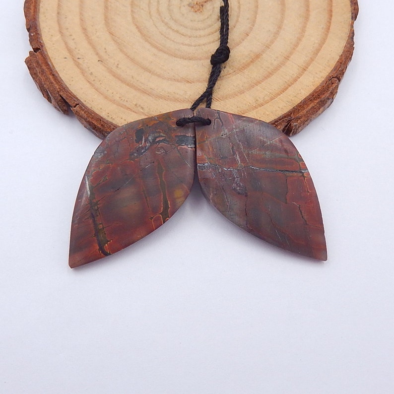 Carved Multi-Color Picasso jasper Leaf Earrings,35x18x4mm,7.4g-S9390 New Arrival