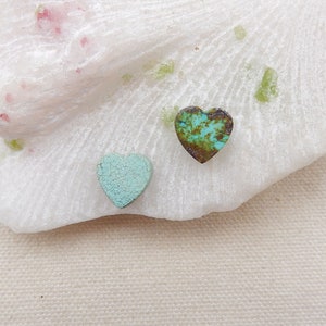 2 magnifiques cabochons en coeur turquoise naturel (peuvent être percés), fabrication de bijoux bricolage, 12 x 12 x 4 mm/5 mm, 2,5 g - SS4774