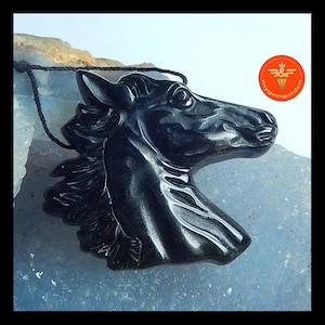 Original Works! Carved Obsidian Horse Head Pendant Bead, Stone Carving Animal Jewelry Making, Gemstone Wholesale, 43x39x9mm, 21.3g
