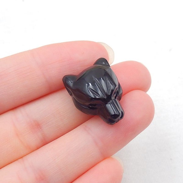 Gemstone Wholesale! Hand Carved Obsidian Panther Gemstone Pendant Bead, Popular Gemstone Animal Pendant, 21x15x10mm, 4g