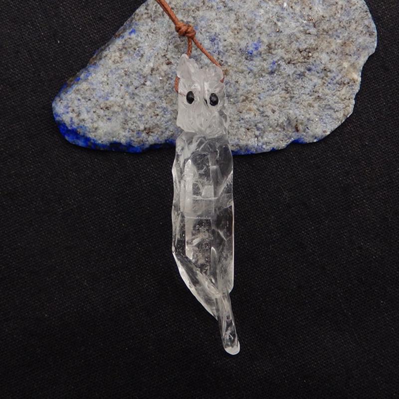 Carved Natural Drusy White Quartz Owl Gemstone Pendant Bead, Popular Carved Stone Animal Pendant, Un