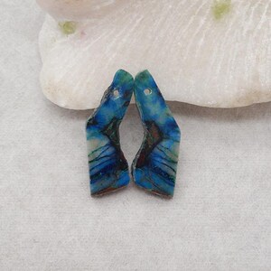 Orecchini con perline di crisocolla naturale (lato ruvido), orecchini con pietra forata, regalo di gioielli con pietre preziose, 30x11x3 mm, 3,4 g - E29963
