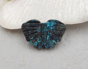 Beautiful Carved Natural Turquoise Butterfly Gemstone Pendant Bead, Drilled Turquoise Gemstone Pendant, 19x16x4mm, 2.7g - SS5345