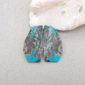 Orecchini con perline di crisocolla naturale (lato ruvido), orecchini con pietra forata, regalo di gioielli con pietre preziose, 48x25x3 mm, 14,8 g - E28917