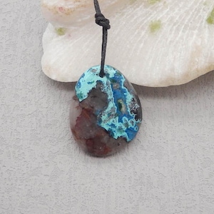 Natural Chrysocolla Gemstone Pendant Bead, Popular Pendant For Jewelry DIY Making, Gemstone Wholesale, 33x27x6mm, 10.8g - M466