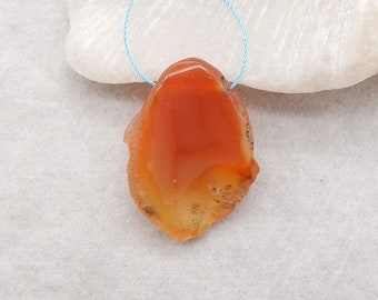 Nugget (Rough Sides) Natural Red Agate Gemstone Pendant Bead, Unique Pendant Bead For Necklace, 34x24x7mm, 9.4g - E18181