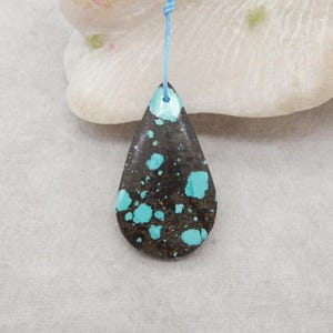 Beautiful Natural Turquoise Gemstone Pendant Bead, Drilled Turquoise Cabochon For Jewelry DIY Making, Gift For Her, 37x21x6mm, 5.8g - SS4481