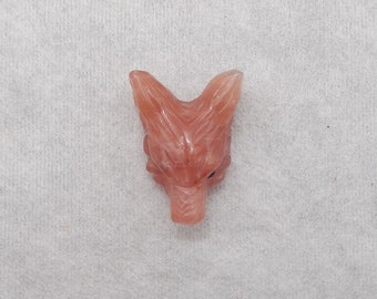 Carved Natural Strawberry Quartz Wolf Head Gemstone PendantBeads, Popular Animal Pendants, 24x18x9mm, 3.8g - E17704