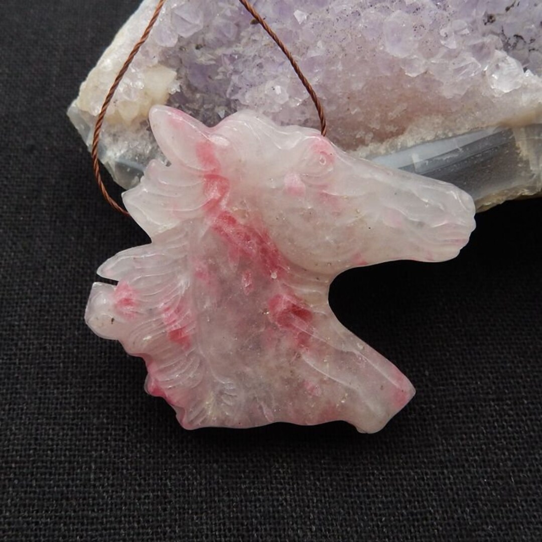 New Carved African Rhodonite Horse Head Gemstone Pendant Bead, Drilled ...