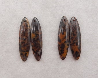 2PAIRS Natural Petrified Wood Opal Oval Shape Gemstone Earring Beads, Drilled Flatback Cabochon Pairs, 32x8x4mm, 7.1g - E18827