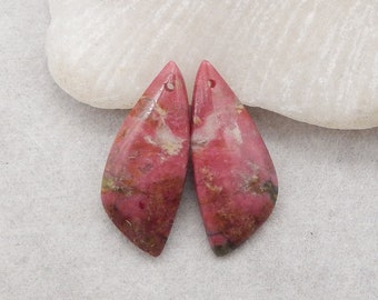 New Arrival! Natural Norwegian Thulite Gemstone Earring Beads, Popular Earring Pair, 28x12x4mm, 4.5g - E18549