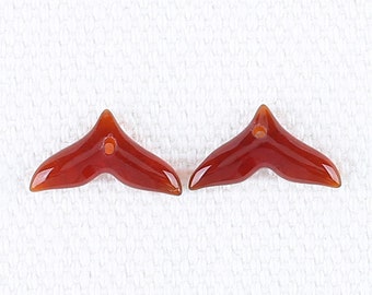 Carved Natural Stone Red Agate Tail Shape Gemstone Earring Beads, Handmade Earring Pair, Jewelry DIY Making, 11x6x2mm, 0.3g