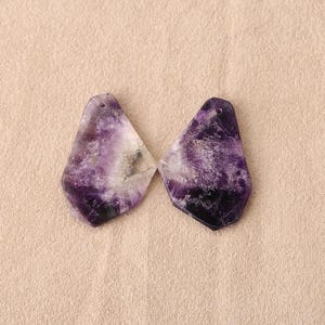 Nugget (Rough Sides) Natural Drusy Amethyst Gemstone Earring Beads, Unique Matched Earring Pair, 29x25x3mm 8g