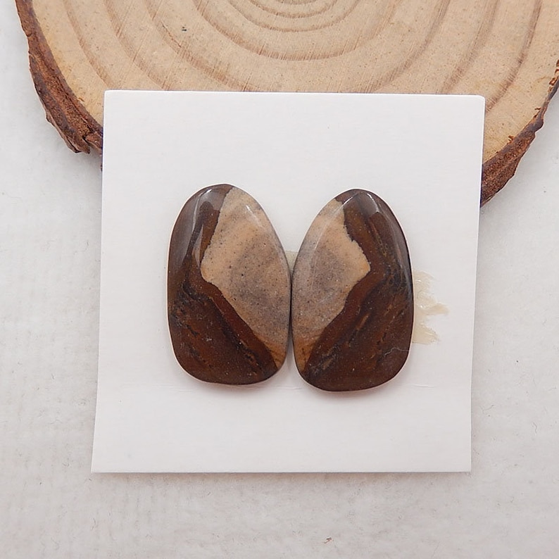 Natural Gemstone US Biggs Picture Jasper Cabochon Pair 3g Jewelry Stone For DIY Making Y6140 21x13x3mm New