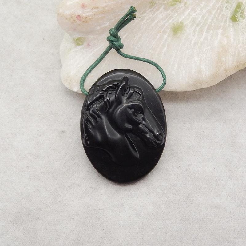 Carved Natural Obsidian Horse Head Gemstone Pendant Bead, Wholesale Horse Pendant, Gift For Him, 40x30x8mm, 12.5g - E29253
